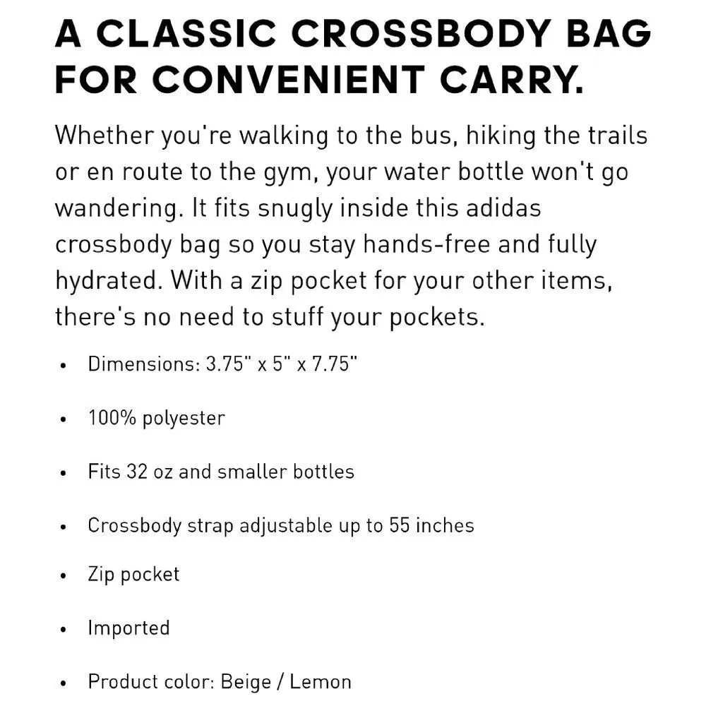 Adidas Hydration 2 Beige Lemon‎ Unisex Crossbody Mini Bag NWOT